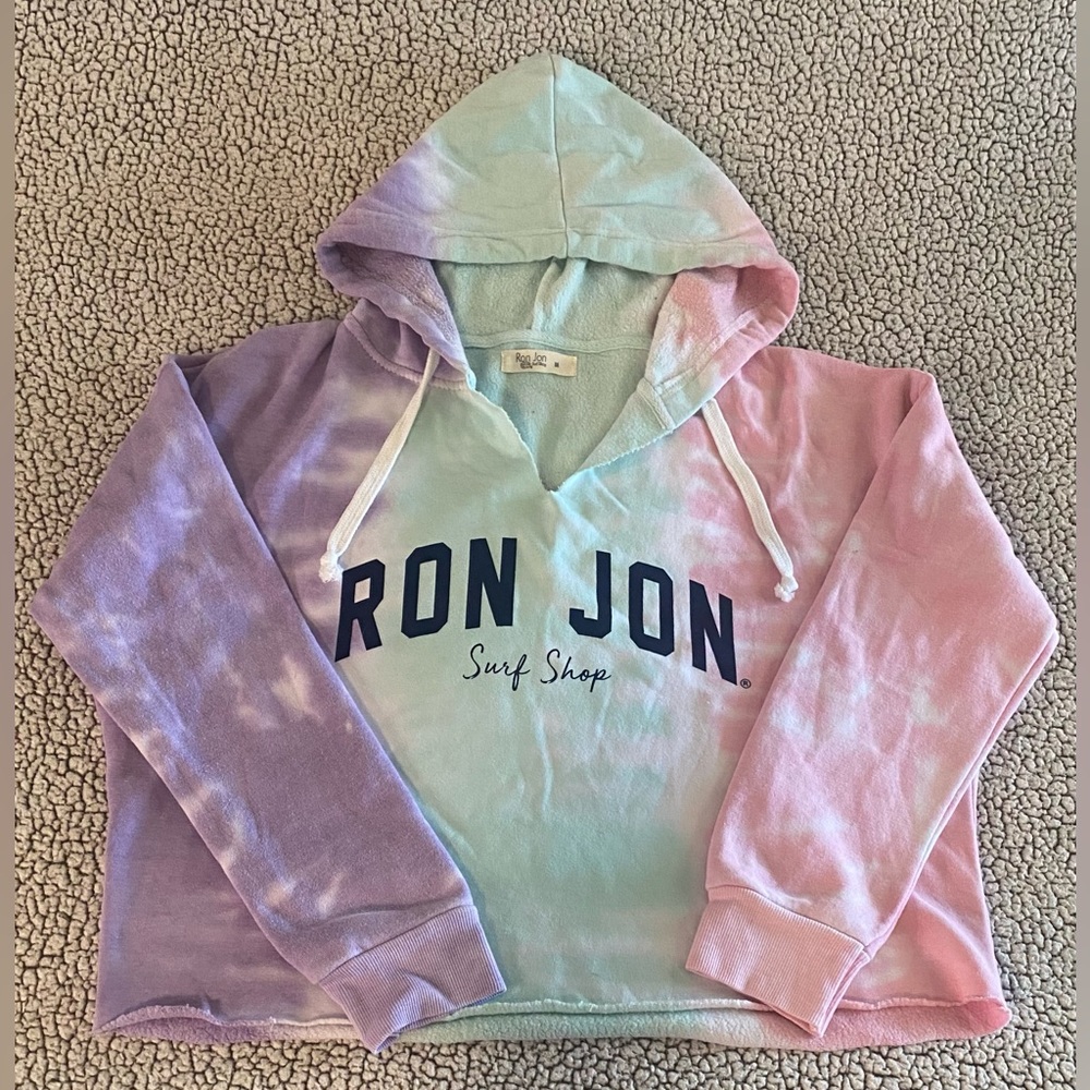 Ron Jon Surf Shop Cropped Boxy Fit Pastel Tie Dye Hoodie Women’s Size Medium
